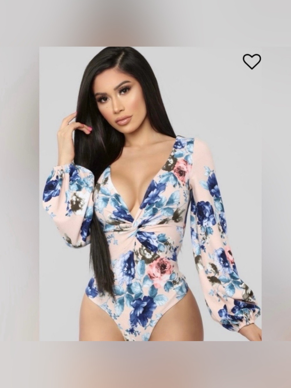 💙 NEW 💙 Fashion Nova Floral Long Sleeve Bodysuit Size Small 💙